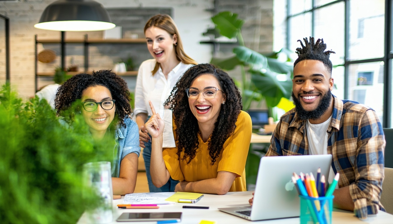 A vibrant office environment with diverse employee